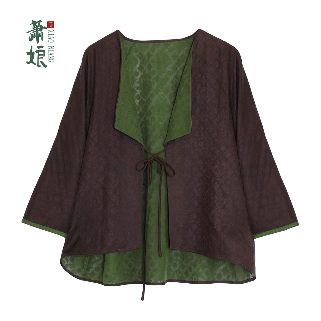 萧娘【绿韵芳洲】红云纱四经绞罗新中式长袖宽松国风女短XN2493