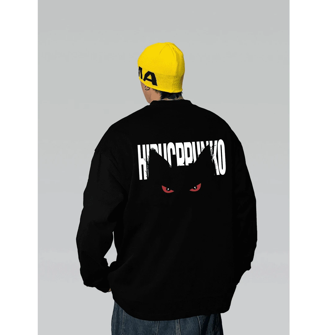 重磅设计感加绒加厚圆领卫衣男秋季美式恶魔字母日系T恤男装长袖