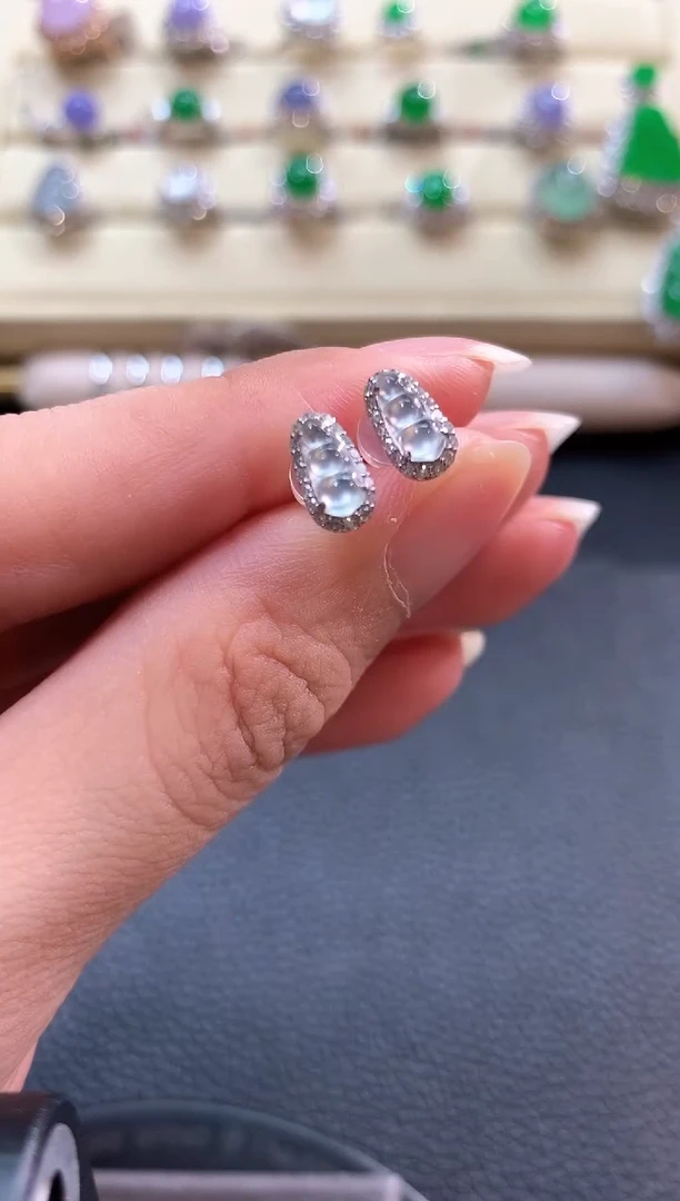 翡翠18K金镶嵌耳饰b84