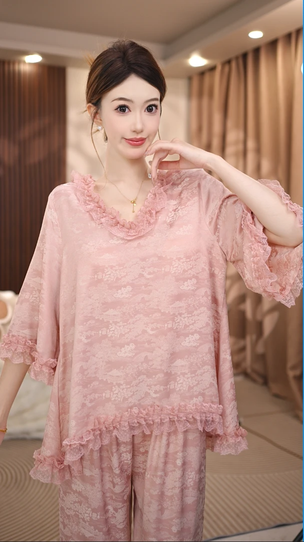 【红粉佳人】夏季薄款高级感甜美新款小众套装家居服