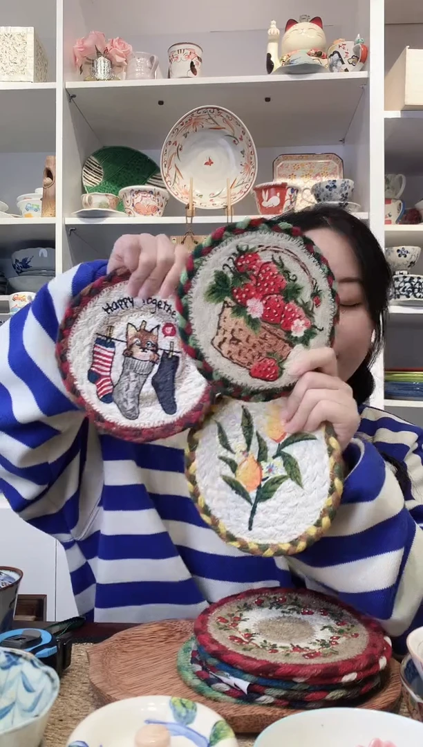 陶瓷【备注花色】孟加拉进口手工编织杯垫一个