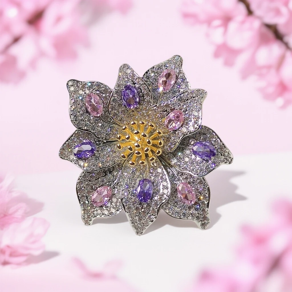 铜合金锆石胸针 31072重工设计师彩色花卉胸针高档小众轻奢