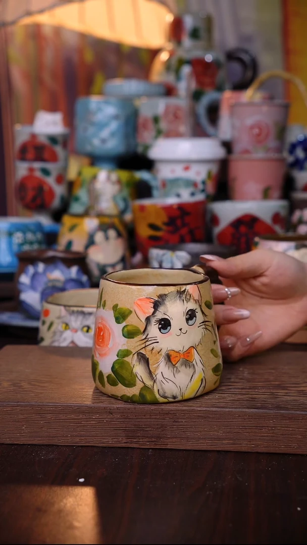 杯子陶泥垚手作 景德镇手工手绘陶瓷器物