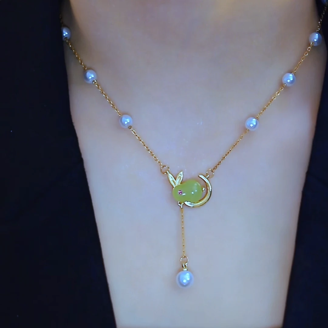 钛钢仿珍珠项链 【绿色兔】轻奢百搭项链首饰女款高级感小众锁骨链