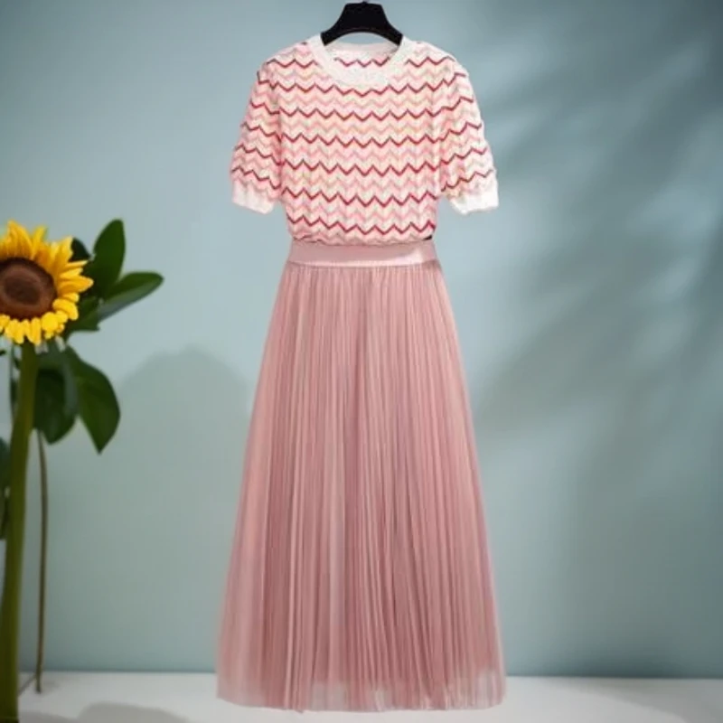 短袖夏季显瘦短款通勤春夏毛针织衫女绣花条纹上衣