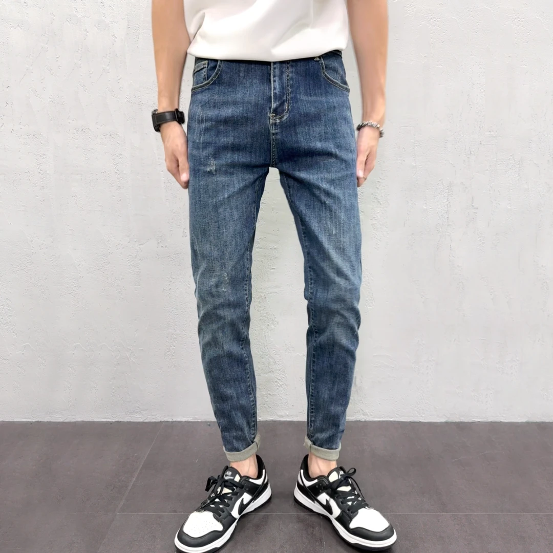 复古蓝色牛仔裤男款秋季2025新款简约休闲潮流弹力男士修身小脚裤