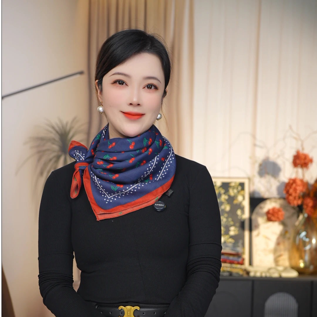 P12【蓝色樱桃】新款棉质双面85*85围巾方巾