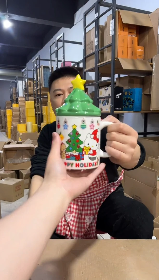 【闪购商品】杯圣诞树kt猫带盖杯 陶瓷