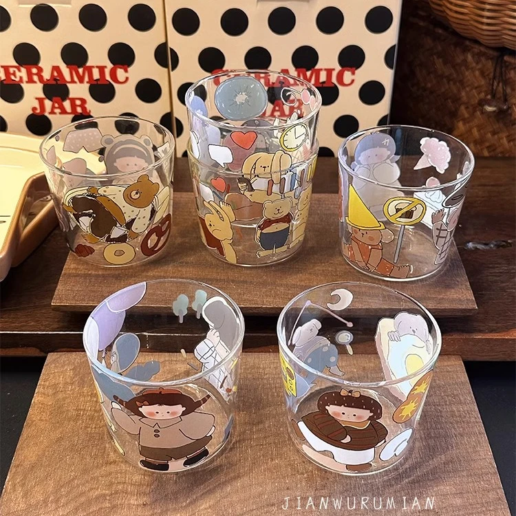 见物如面 新款高硼硅玻璃杯耐高温家用早餐杯牛奶杯可爱果酒杯