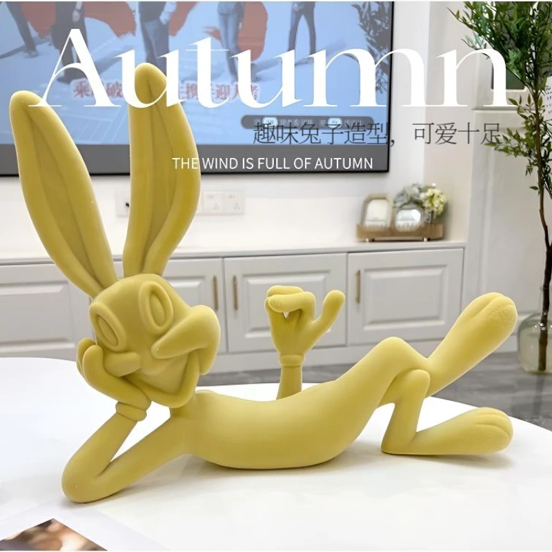 简约卡通轻奢棕色兔八哥家居客厅装饰品创意植绒家居摆件家居摆件