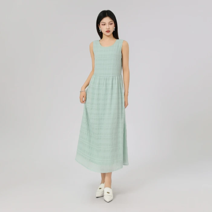 AMASS/阿玛施夏季气质洋装显瘦肌理清爽度假风无袖连衣裙5500544