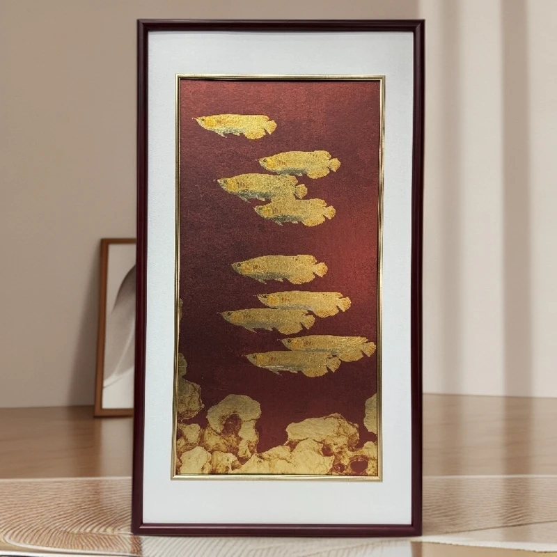 新]金龙鱼113*63实木边框装饰画卧室床头沙发背景客厅玄关