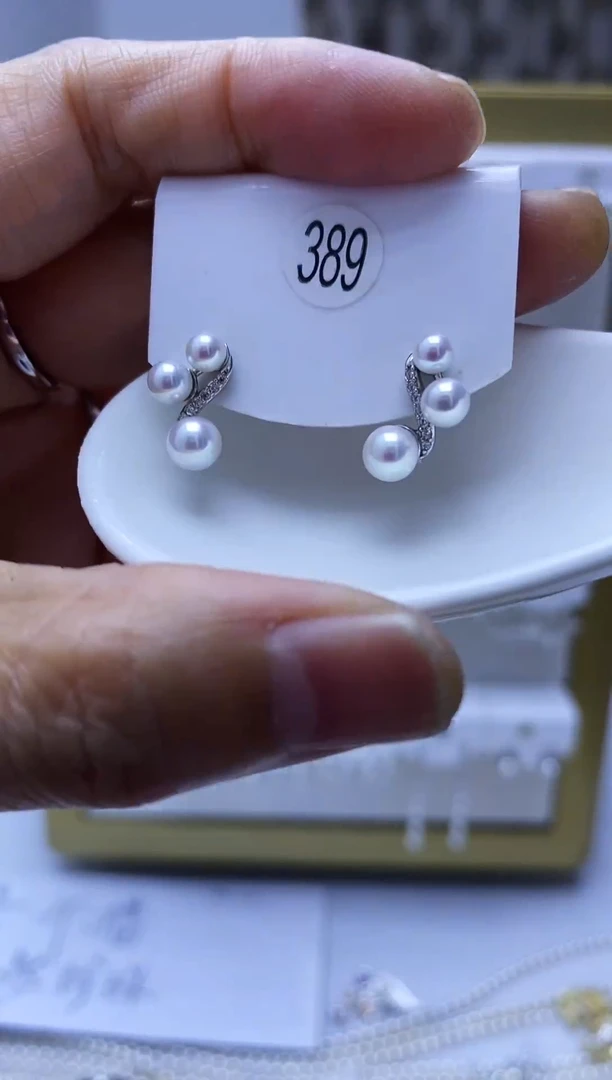 银S925镶嵌耳饰淡水珍珠389