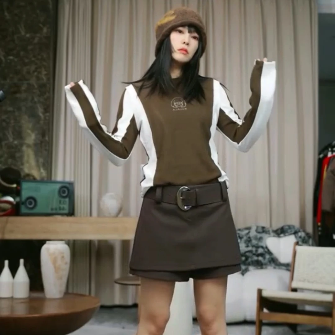 infobyfive2025秋冬澳绒kulala拼接假两件挖肩打底衫伍NF0510707