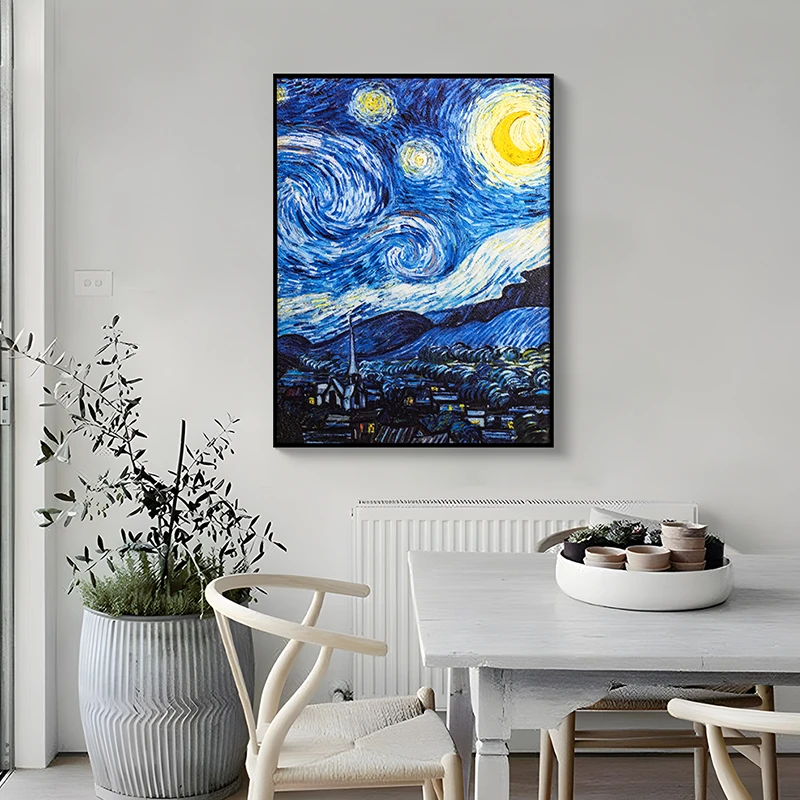 世界名画玄关砂岩装饰画现代简约走廊印象画星空麦田丰收挂画6080