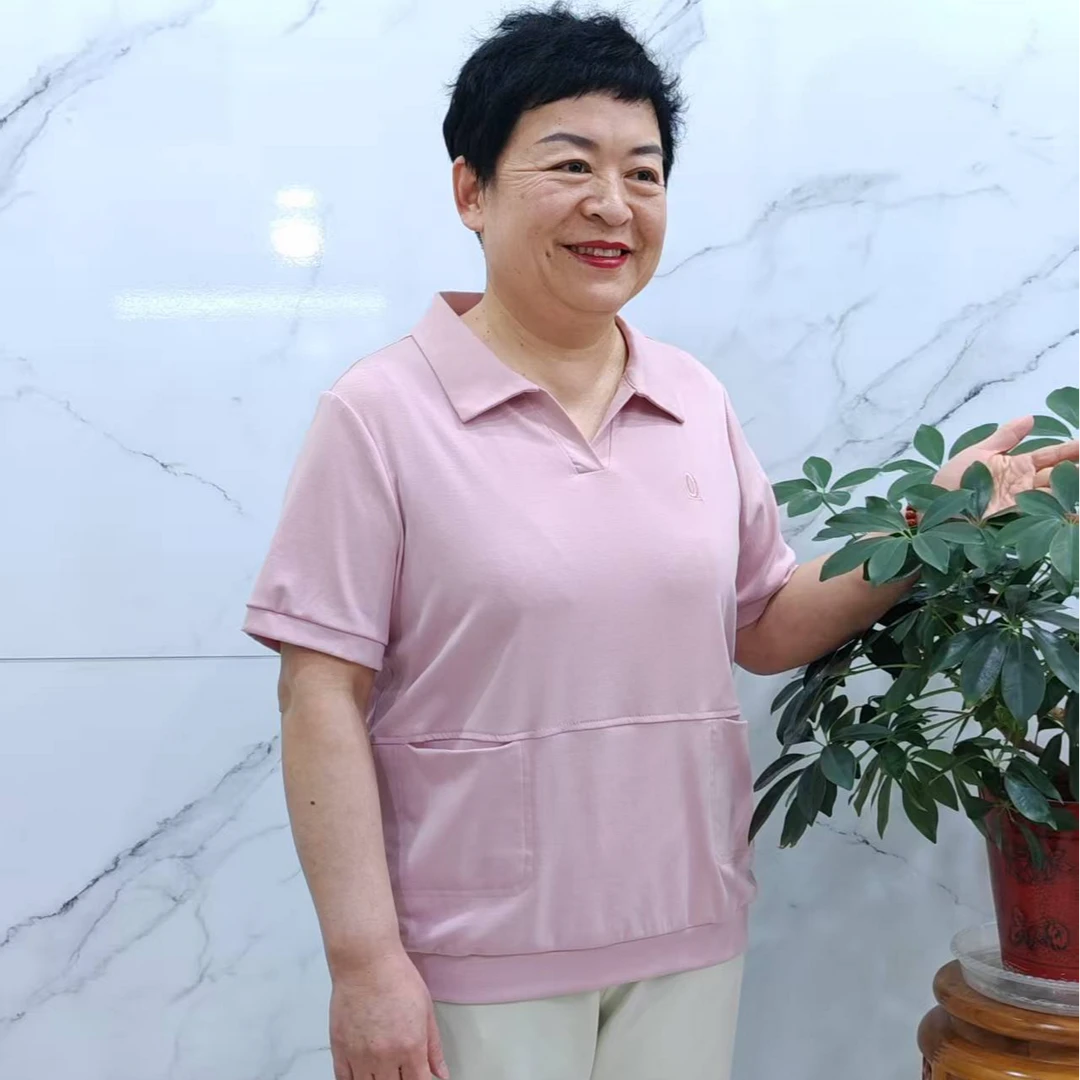 888妈妈装翻领短袖上衣宽松舒适休闲洋气POLO衫薄款夏季