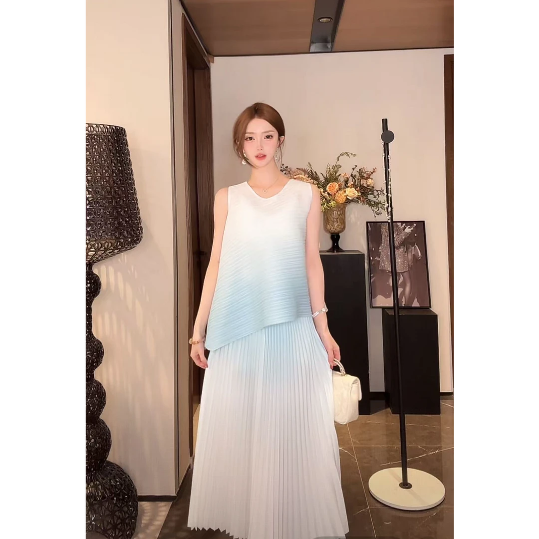 TUZI【彩虹天空】夏季新款渐变简约时尚百搭上衣+半裙套装XS41070