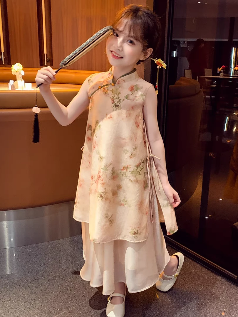 女童连衣裙儿童旗袍裙子2025夏季新款宝宝复古洋气中国风汉服裙子