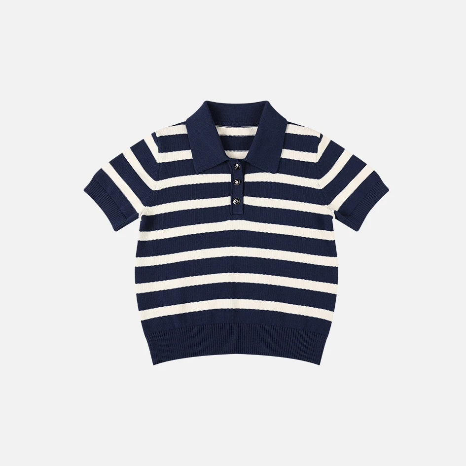 【米叨叨】条纹短袖T袖polo长袖针织衫针织上衣 028