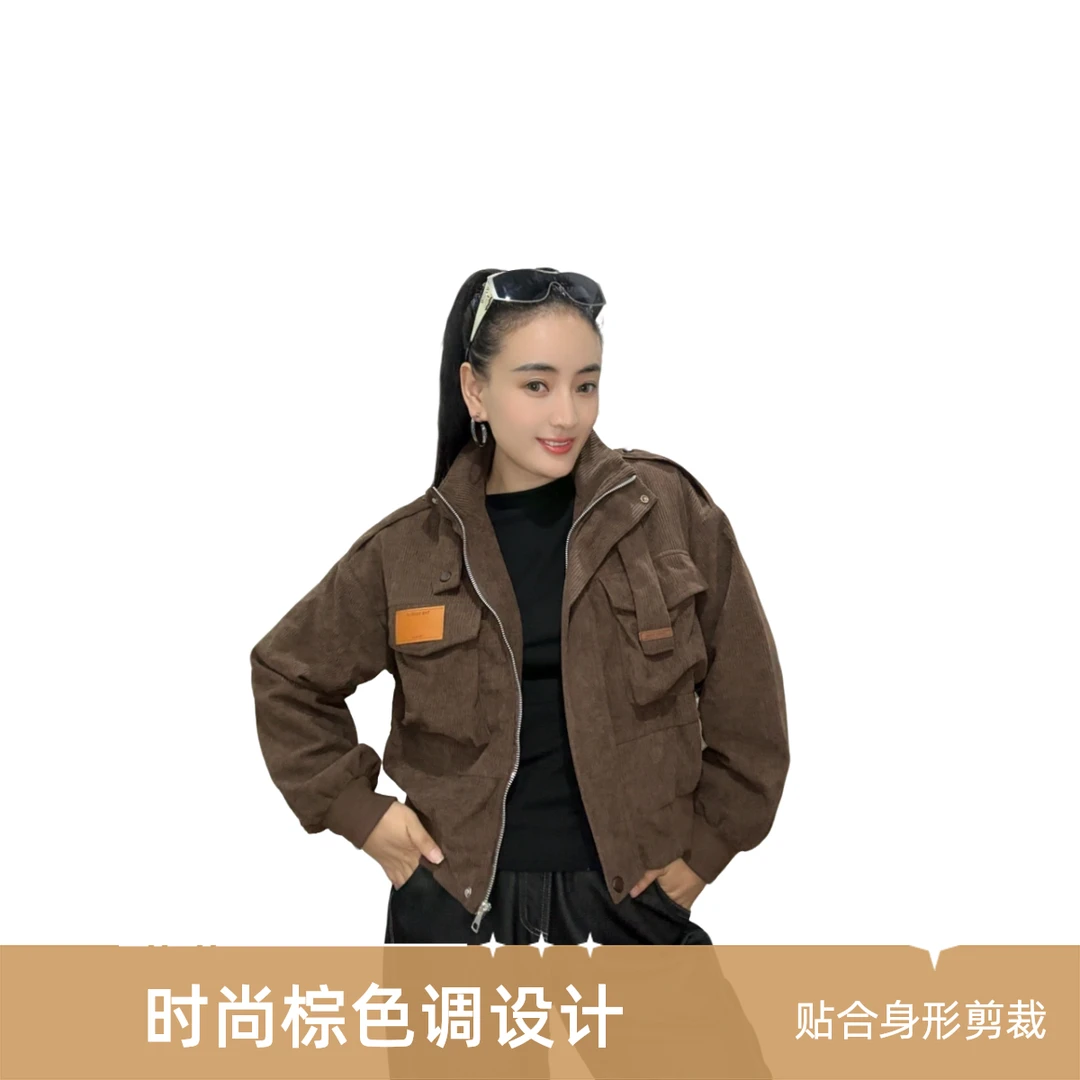 【酷时典】的灯芯绒面料的松紧设计短款立领夹克