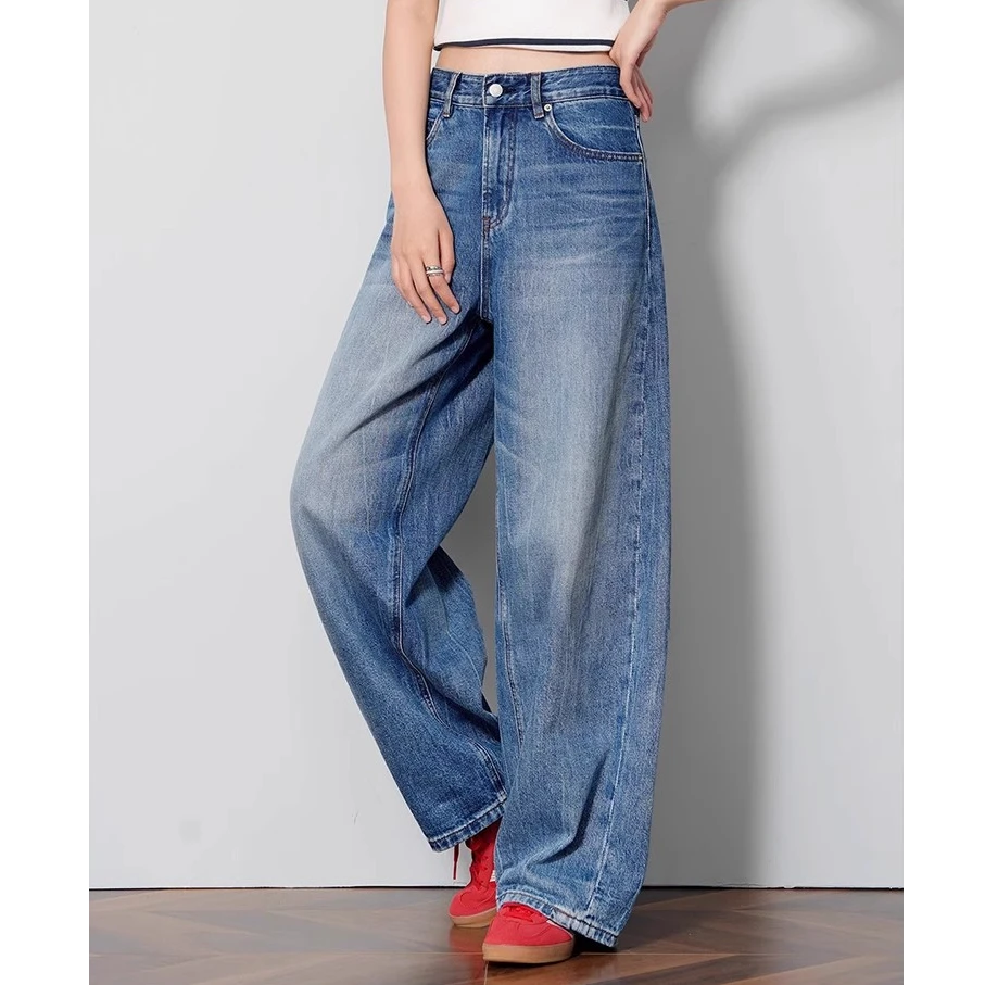 2025早秋新款大码高腰垂感显瘦宽松百搭牛仔裤女胖mm遮胯阔腿裤