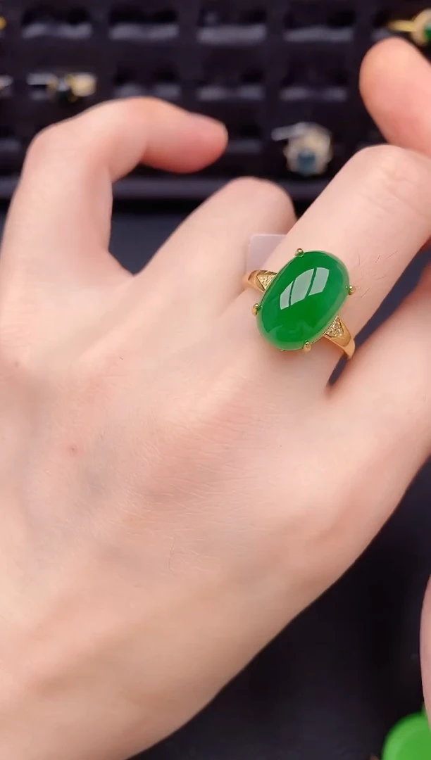 银S925镶嵌戒指翡翠天然a货翡翠156