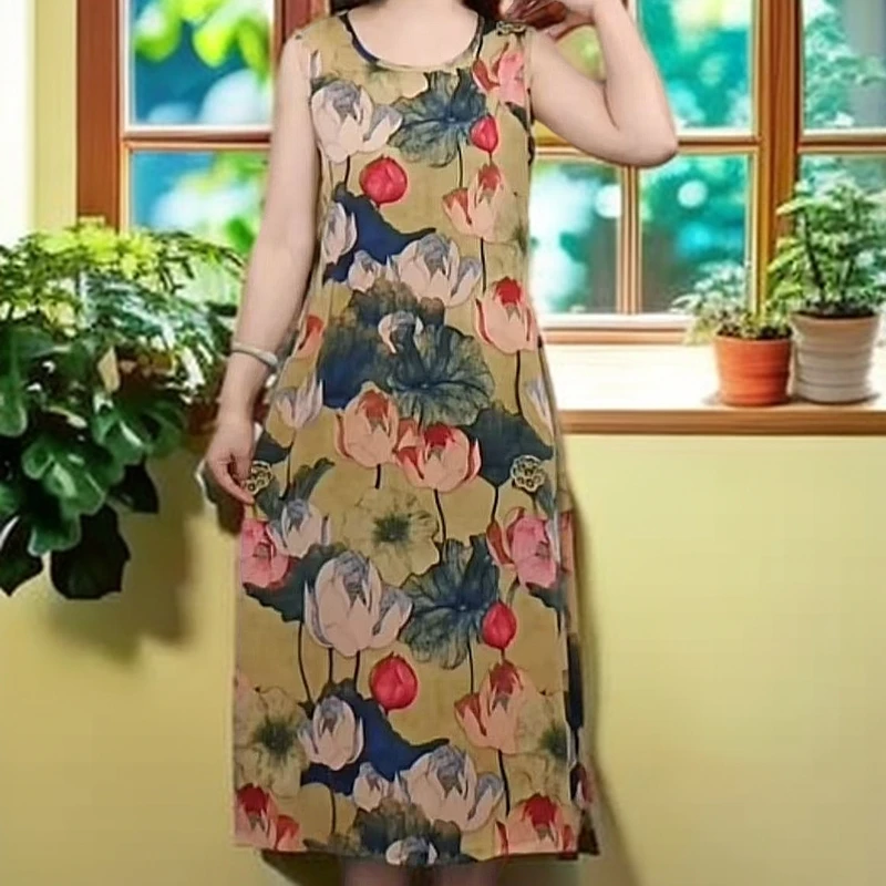 0965透气荷花吊带裙子抽绳妈妈装洋气显瘦气质时尚休闲