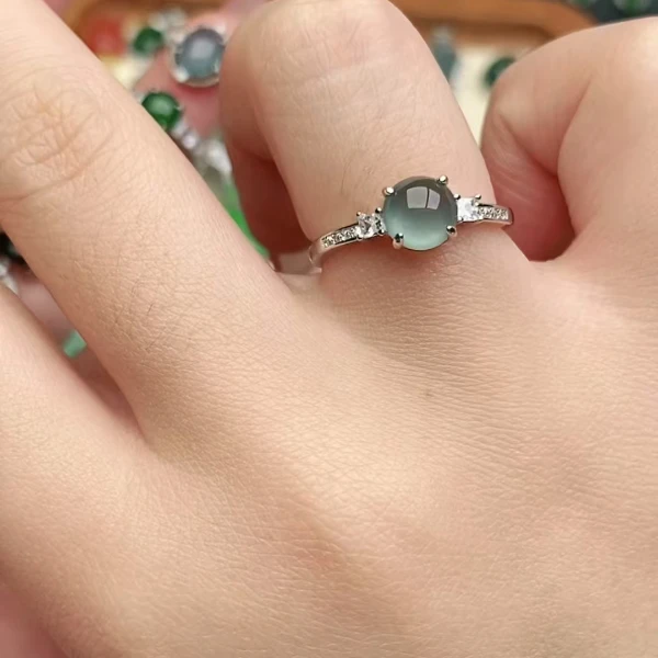 鑫辰珠宝天然A货翡翠银镶嵌设计款开口女戒指时尚百搭