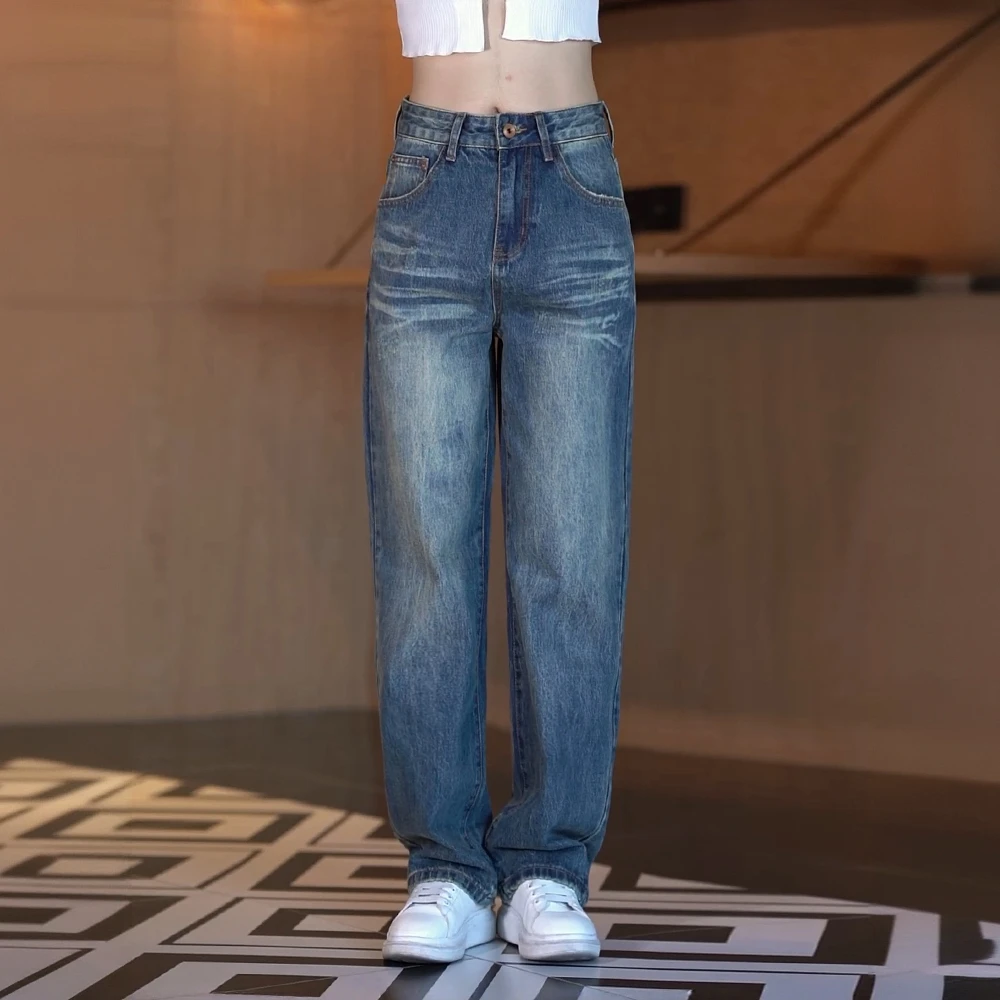 美式新品怀旧男士牛仔裤秋冬重磅水洗复古长裤潮牌百搭宽松休闲裤