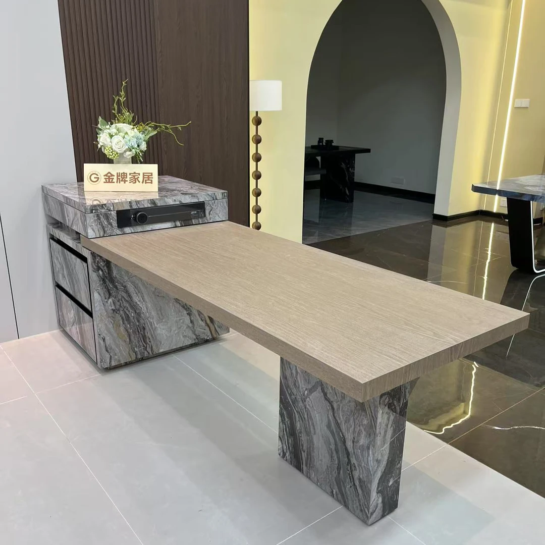 【金牌威尼斯】可伸缩岩板岛台餐桌法式复古岛台餐桌一体式可伸缩