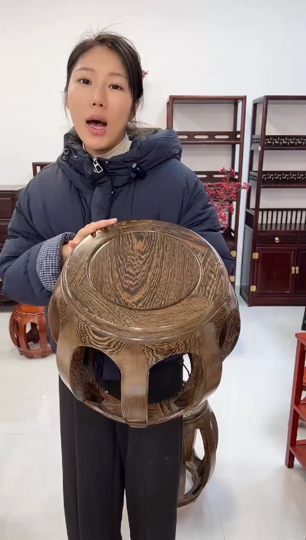 鸡翅木类家具国标红木鸡翅木小鼓凳假一赔四