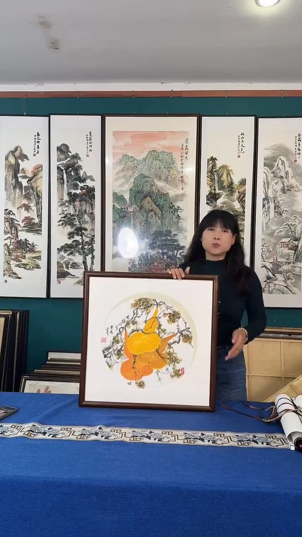 国画60*60葫芦实木装裱