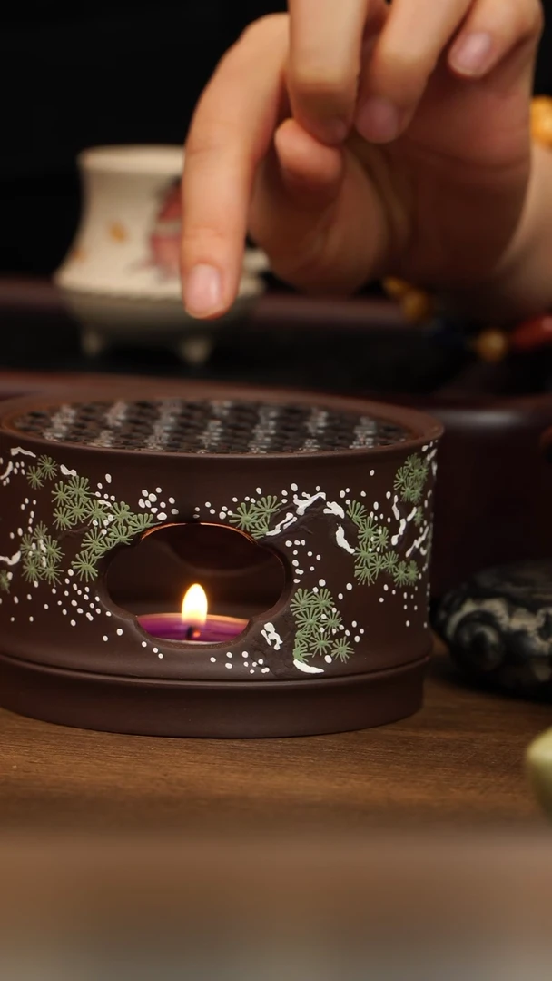 茶壶紫砂岁寒三友 温壶台