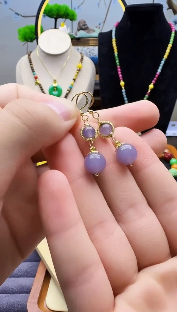 和田玉14K金镶嵌耳饰E139