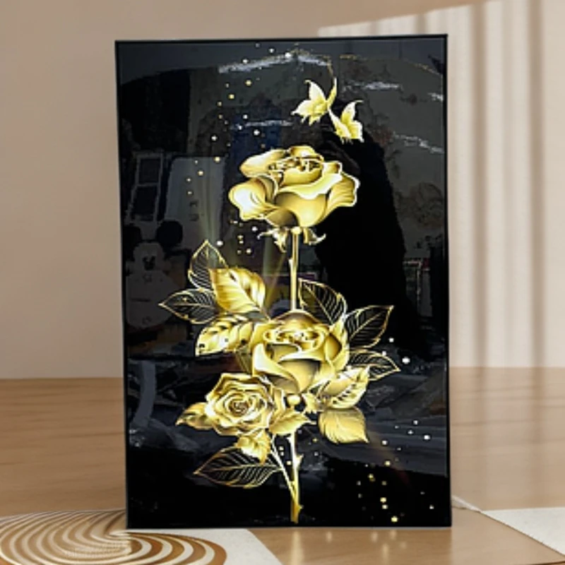 【雅轩】花朵晶瓷光影花朵玄关沙发落地装饰画花朵80120