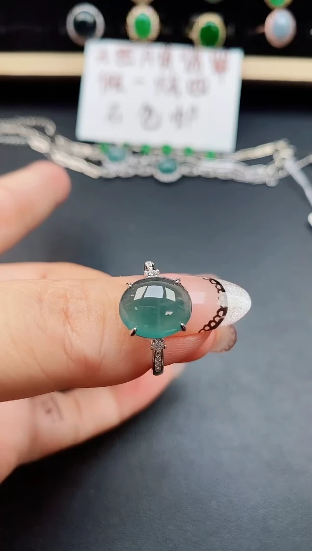 翡翠戒指银S925镶嵌50850