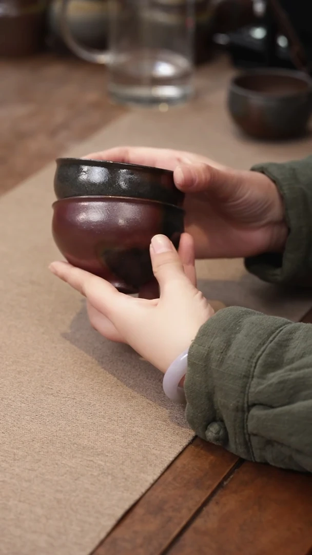 茶壶紫砂红皮龙建盏杯