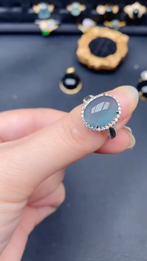 银S925镶嵌戒指翡翠天然a货翡翠308