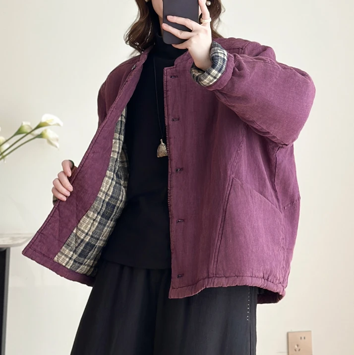 冬季爆款汉麻加厚棉服炒色工艺高级时尚复古棉格子内里