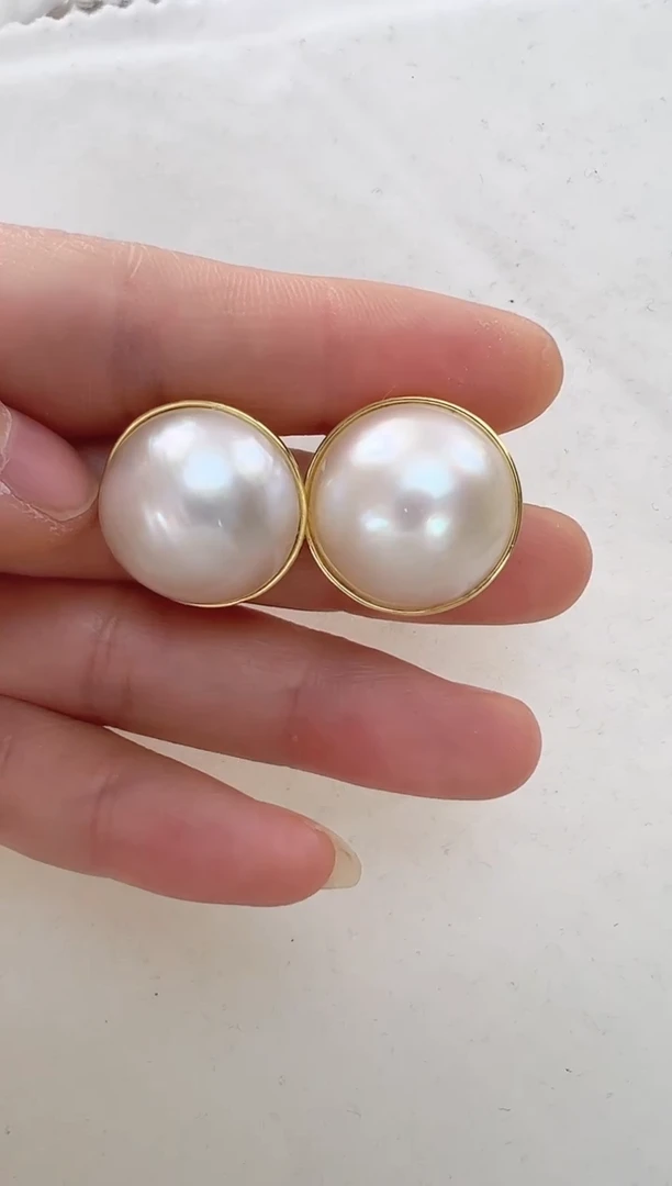 【闪购商品】拼合珍珠（马贝珠）耳饰银S925镶嵌17-18光板