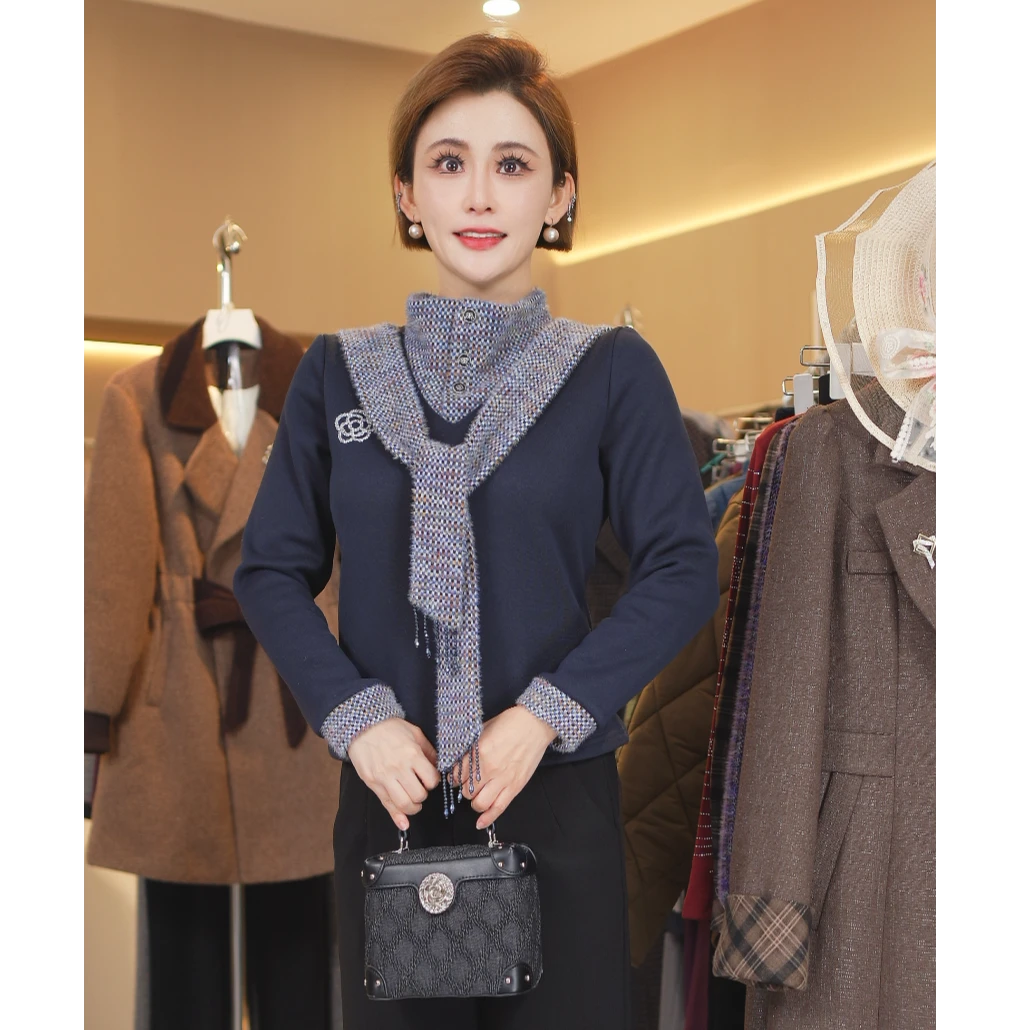 W8305加绒款秋冬季新款设计师高级感女装时尚减龄显瘦上衣