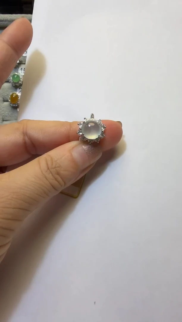 银S925镶嵌戒指翡翠925银镶缅甸A货翡翠戒指