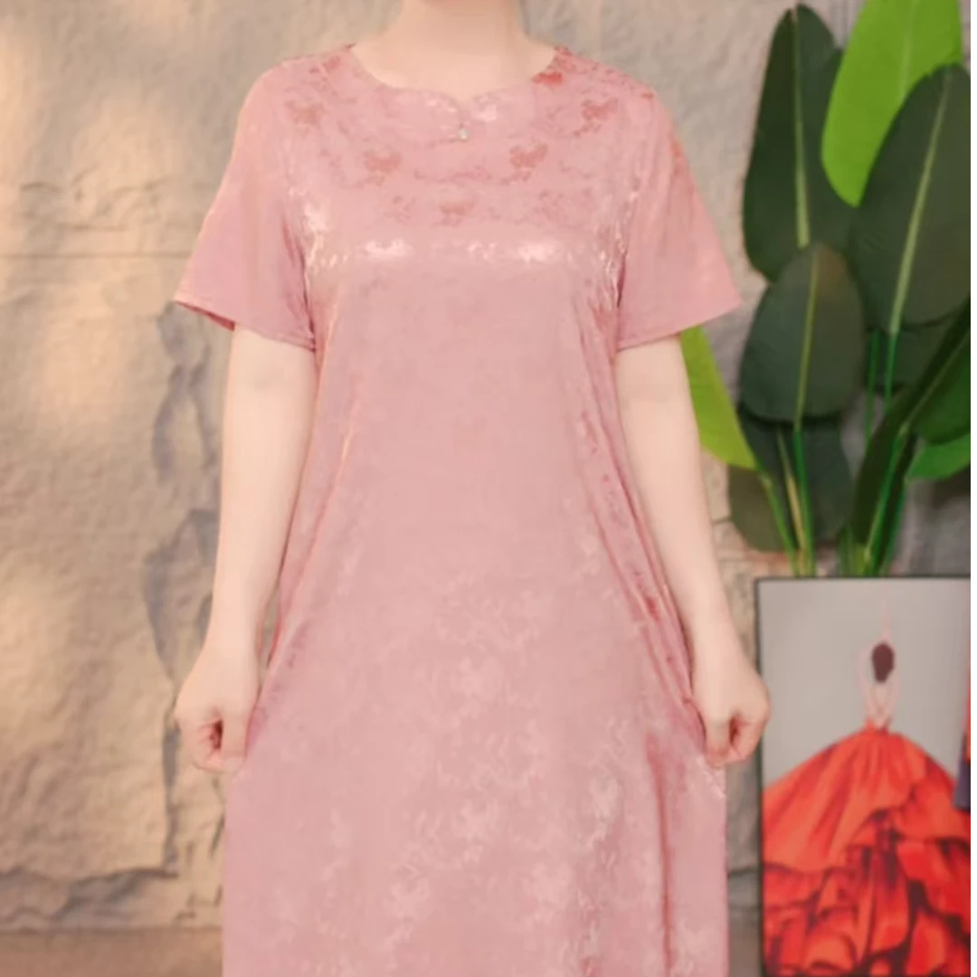 【粉黛】气质遮肚连衣裙收腰显瘦圆领时尚连衣裙裙3065