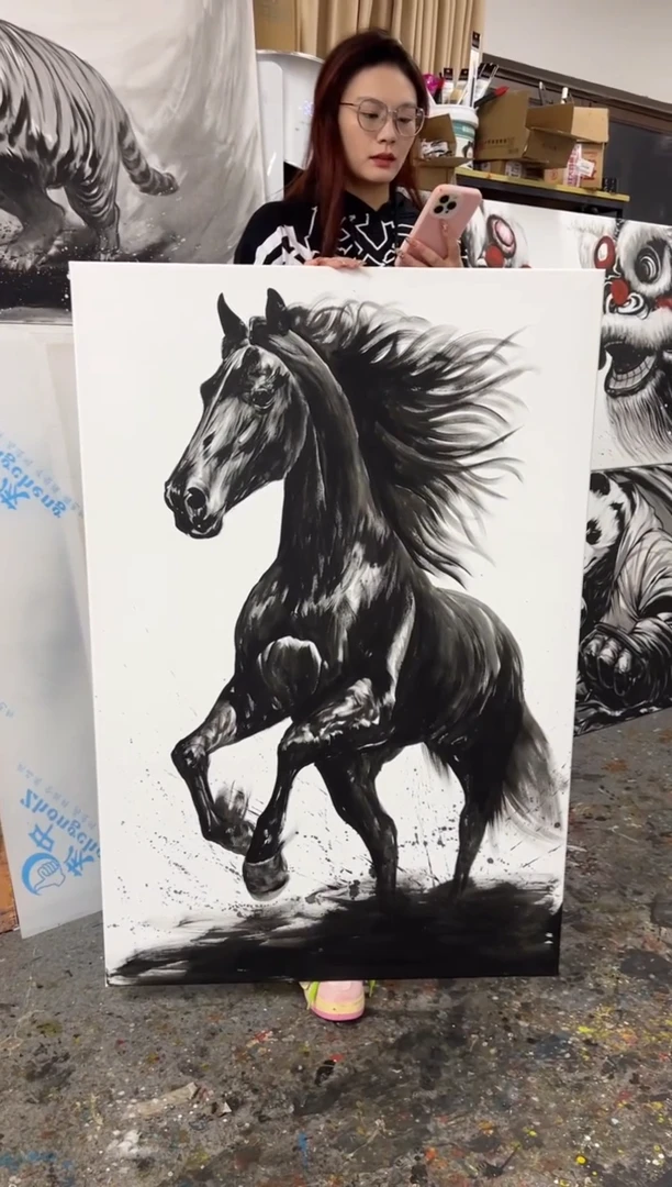 【闪购商品】丙烯画北北老师黑马加框