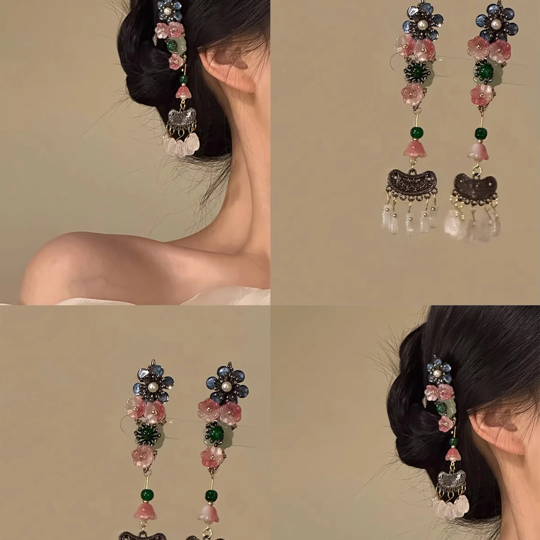 拂盈璟花~新中式花朵长流苏发夹侧边刘海夹复古汉服旗袍配饰发饰