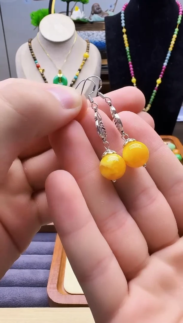 银S925镶嵌蜜蜡耳饰E57