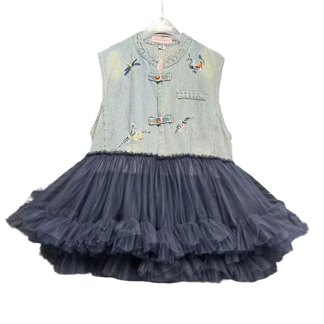 4925【珍珍优选】设计师新款拼接纱纱夏季无袖女装连衣裙