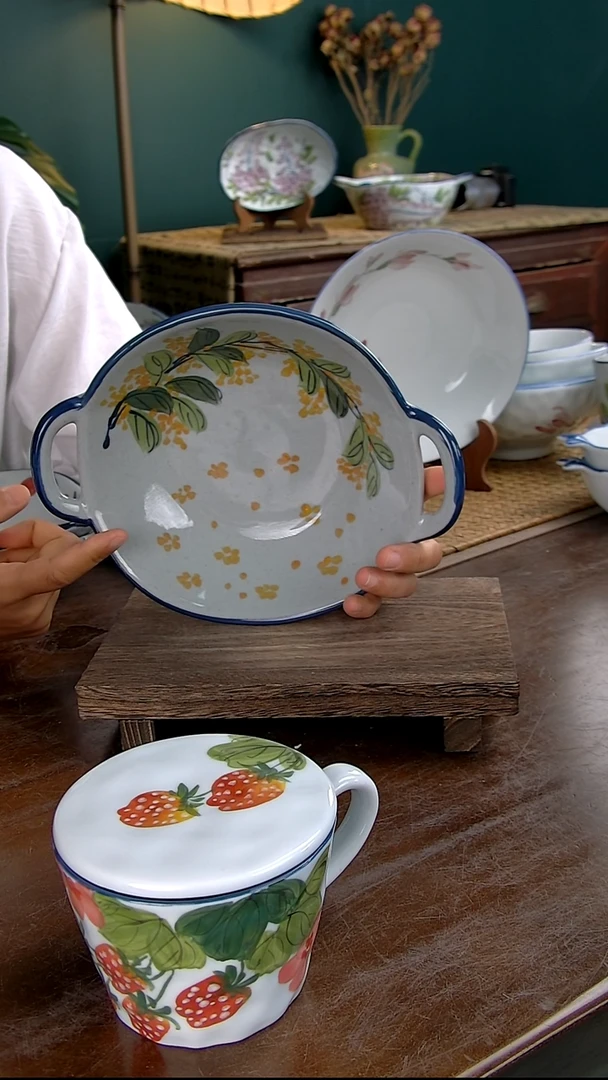 瓷片8.5英寸双耳盘-桂花