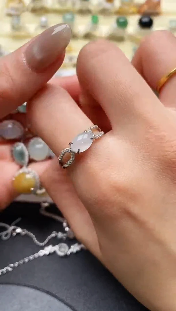 【闪购商品】翡翠戒指银S925镶嵌缅甸翡翠2   4+10