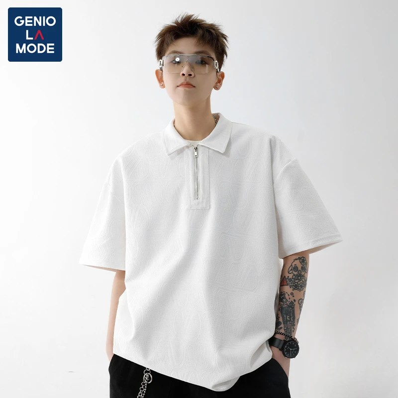 GENIO LAMODE【敖瑞鹏代言】重磅半拉链polo衫短袖男士夏季翻领T恤